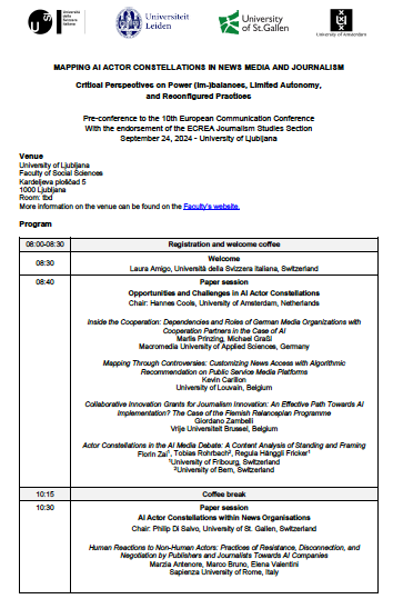 herdingbehavior's tweet photo. The program of our @ECREA_eu pre-conference on #AI Actor Constellations in News #Media and #Journalism has just been released. For more information about the event organized by @_lauramigo @CoolsHannes @philipdisalvo @tomasdoddsr and myself please go to: https://t.co/FXvkClL7oY https://t.co/zumi9gQVQV