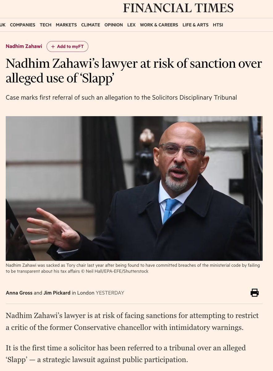 Nadhim Zahawi’s SLAPP has now resulted in disciplinary action for his lawyer. A thread on why it happened, and what it means - for the lawyer, for SLAPPS, and for Zahawi himself.