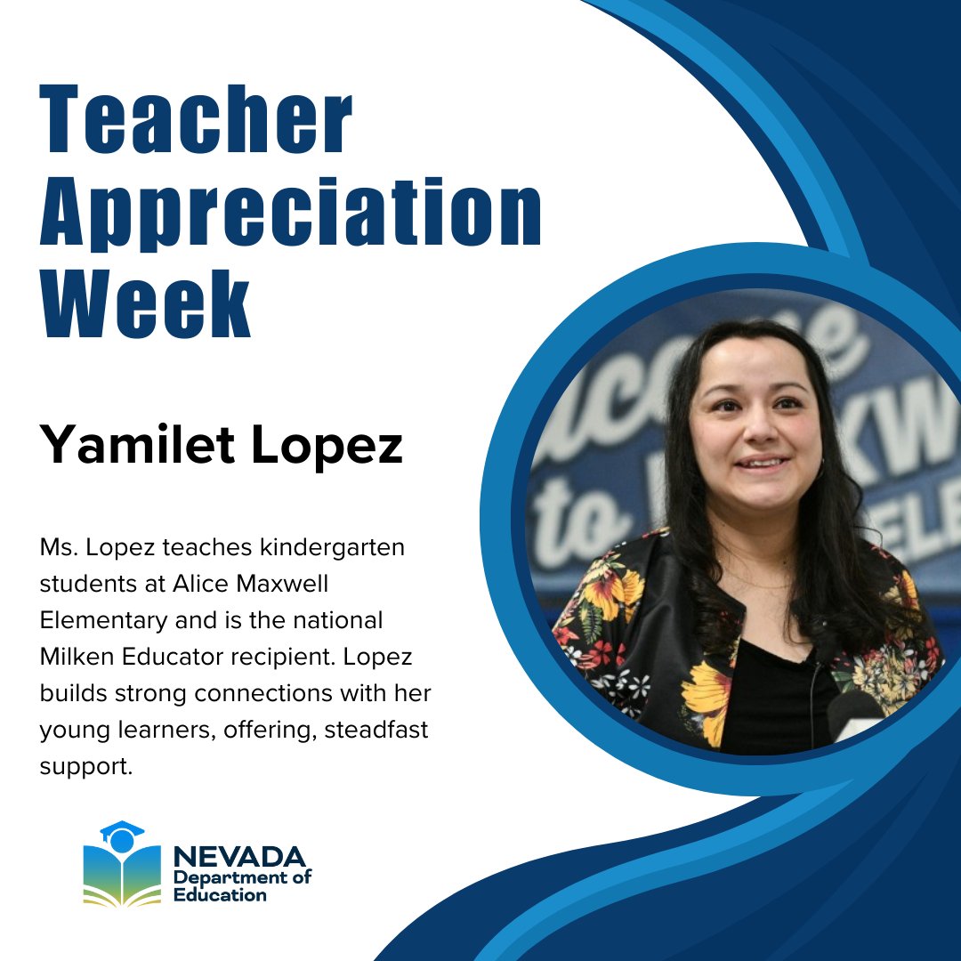 #TeacherAppreciationWeek Spotlight: Yamilet Lopez is a kindergarten teacher at Alice Maxwell Elementary and is the National Milken Educator Awardee. Lopez mentors teachers for elementary school teaching and learning cohorts, serving as a role model for aspiring educators.