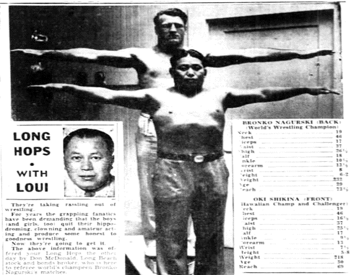 5/10/38 Honolulu Att 6000 Bronko Nagurski beat Oki Shikina, Gus Sonnenberg drew Bobby Roberts, Arjan Singh beat Count Von Buesing, Al Pereira beat Harry Demetral dq, Lee Henning drew Jack Holland.