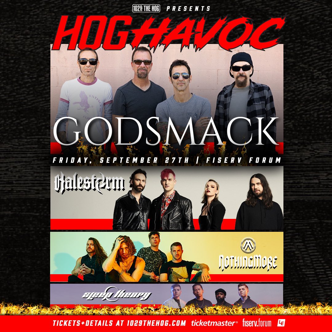 ON SALE NOW 🔥 Get ready to rock with @1029TheHOG as it proudly presents HOG Havoc on Fri, Sept. 27. Legendary rock giant Godsmack leads a powerhouse lineup with Halestorm, Nothing More and Sleep Theory. Tickets on sale now at fiservforum.com! 🤘🎸