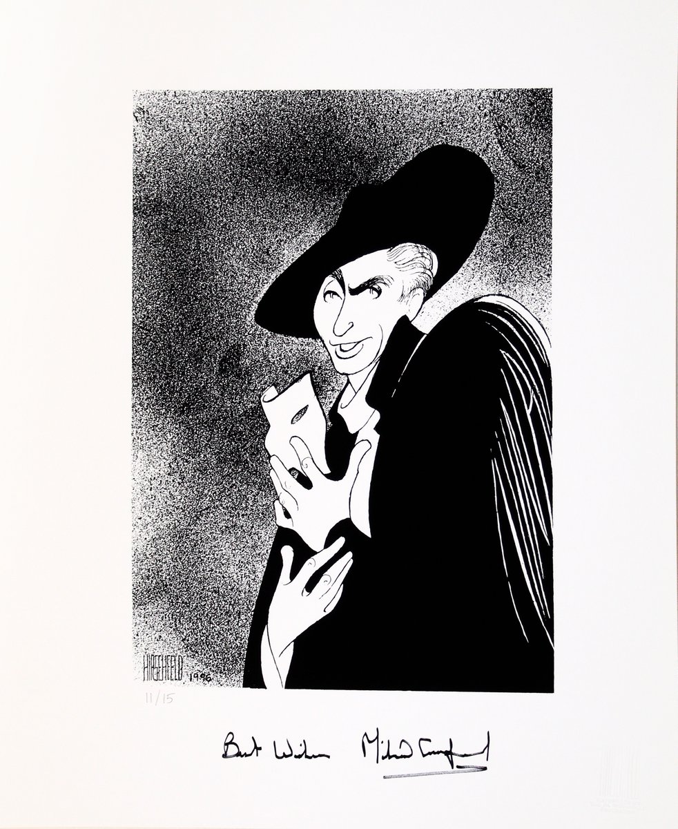 “Beware, the Phantom of the Opera”! Did you get to see Michael Crawford as the Phantom? The original Phantom himself signed this print featured in our new auction with Broadway Cares! Bid now at BroadwayCares.org/Hirschfeld