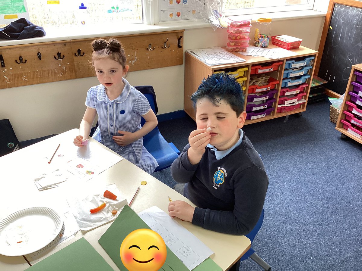 StJosephU's tweet photo. 1HW have been tasting different fruit and vegetables in DT. They have been describing the texture of them too! #SJUDT https://t.co/IZpaI08g0Q