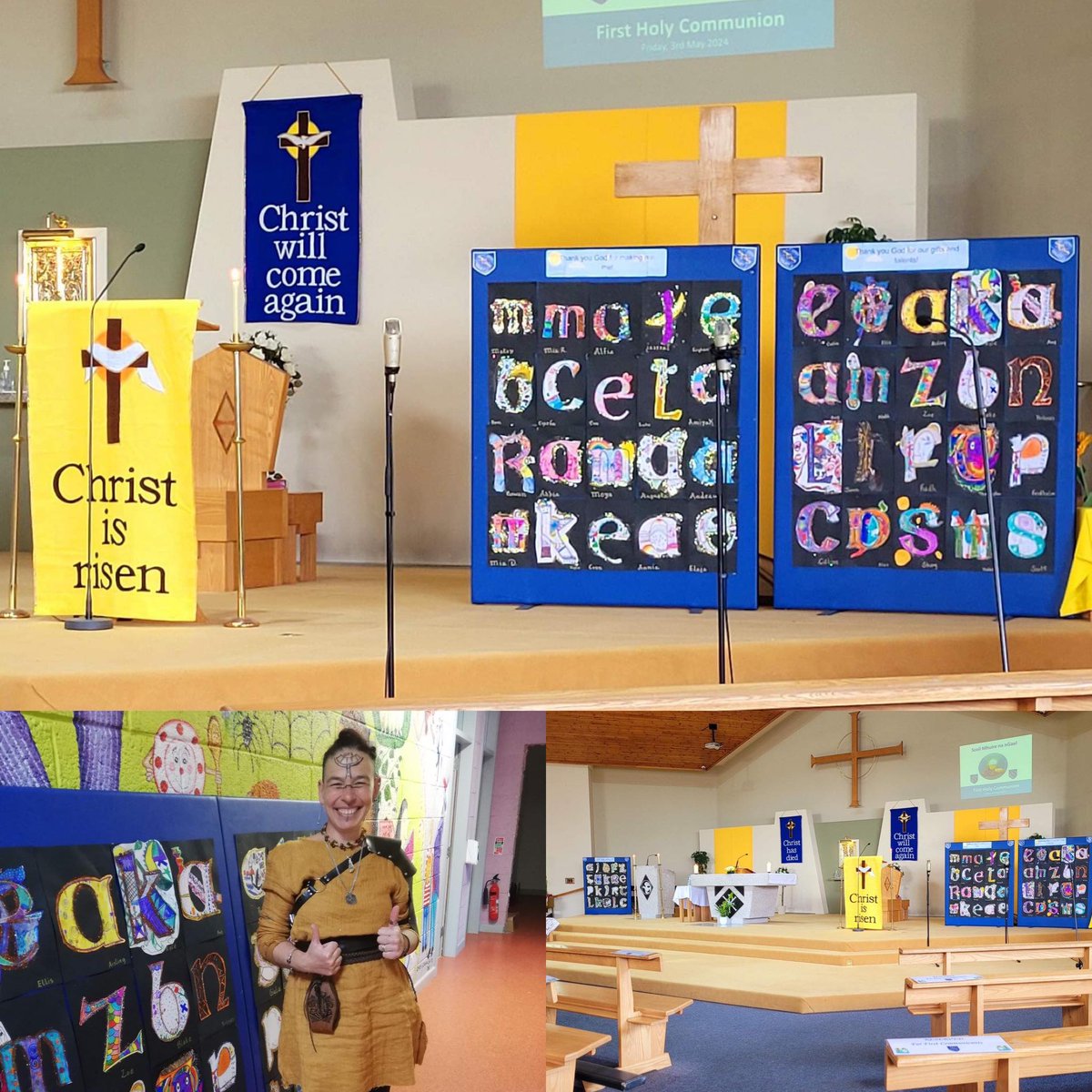 The talented students of 1st and 2nd class from Bay Estate National School, Dundalk incorporated their beautiful Celtic art pieces from their #HeritageinSchools workshop with Francesca Caddeau, into their First Holy Communion Day recently. What wonderful creations!