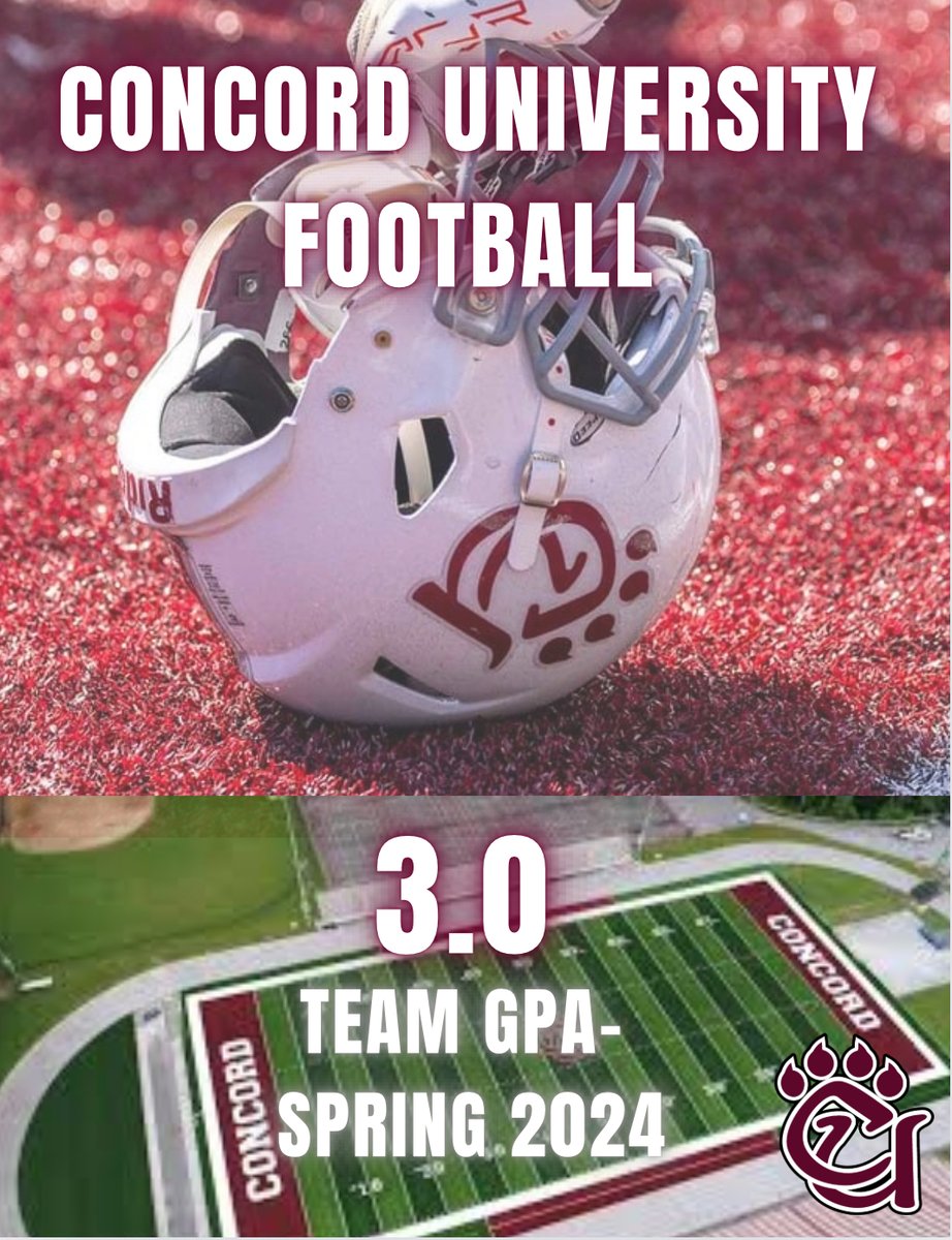 @ConcordFootball Team GPA for the Spring semester was a 3.0! In just 1 year under @coachBFerg27 leadership the football program's GPA has risen over a full grade grade point! Excellent work by our Student-Athletes #AGP