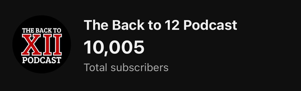 Woah!!!

The Back To 12 Podcast YouTube Channel just hit 10,000 subscribers! 

A sincere thank you to everyone that has subscribed, watched and interacted with the videos &amp; channel

A lot more to come and I’m excited to see what the future holds!

Here’s to 10k &amp; more soon 🍻