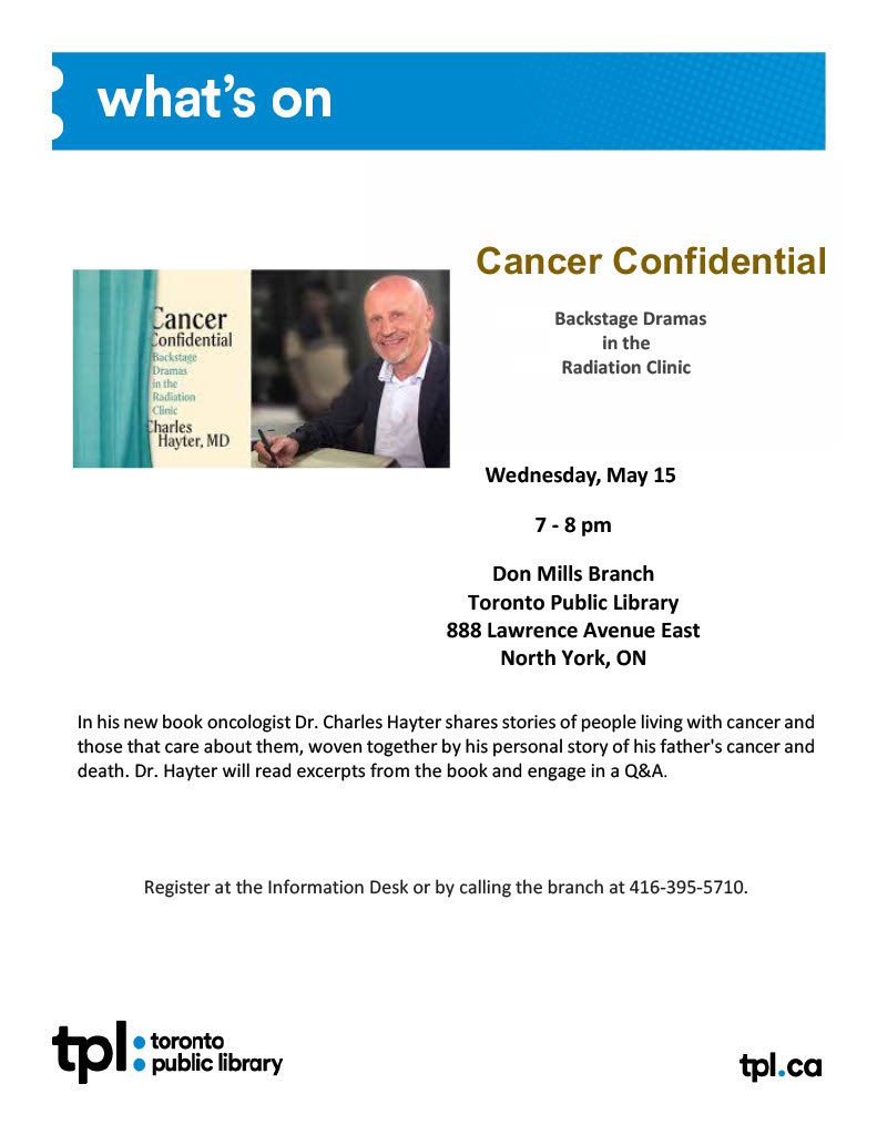 Join me again for #readings and reflective discussion on #cancer #illess #deathanddying #coping #bedsidemanner based on #cancerconfidential from @utpress Wed 15/5 7-9 at Don Mills branch of @torontolibrary 

#readings 
#cancerstories
#medicalmemoir
