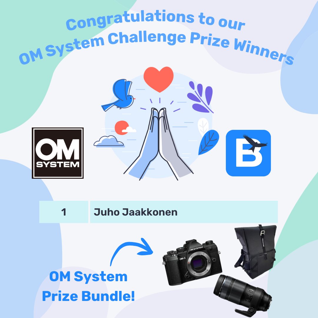 And the winner is..... Juho Jaakkonen! An OM System Camera, Lens and Backpack are on the way to you. What a prize! Congratulations to those who finished the OM System Point. Snap. Inspire Challenge on Birda! #omsystem #birdachallenge #birda #birding @OMSYSTEMcameras