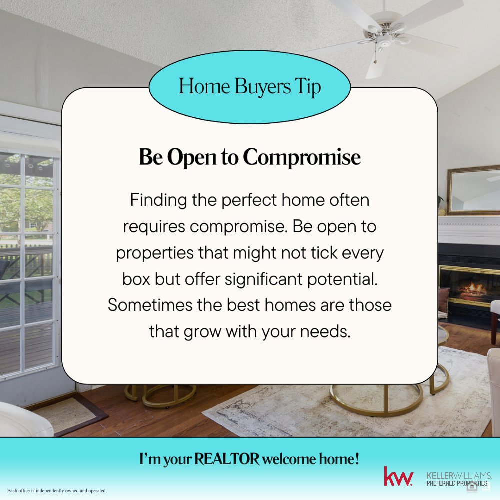 Looking to buy a home? Tip #1: Be open to compromise! Finding the perfect home might require flexibility. Prioritize your needs vs. wants, and stay open-minded throughout the process. #HomeBuyingTips #RealEstateAdvice #Realtor #Real Estate Agent #FindAHome #HomeSweetHome 🏡 🔑