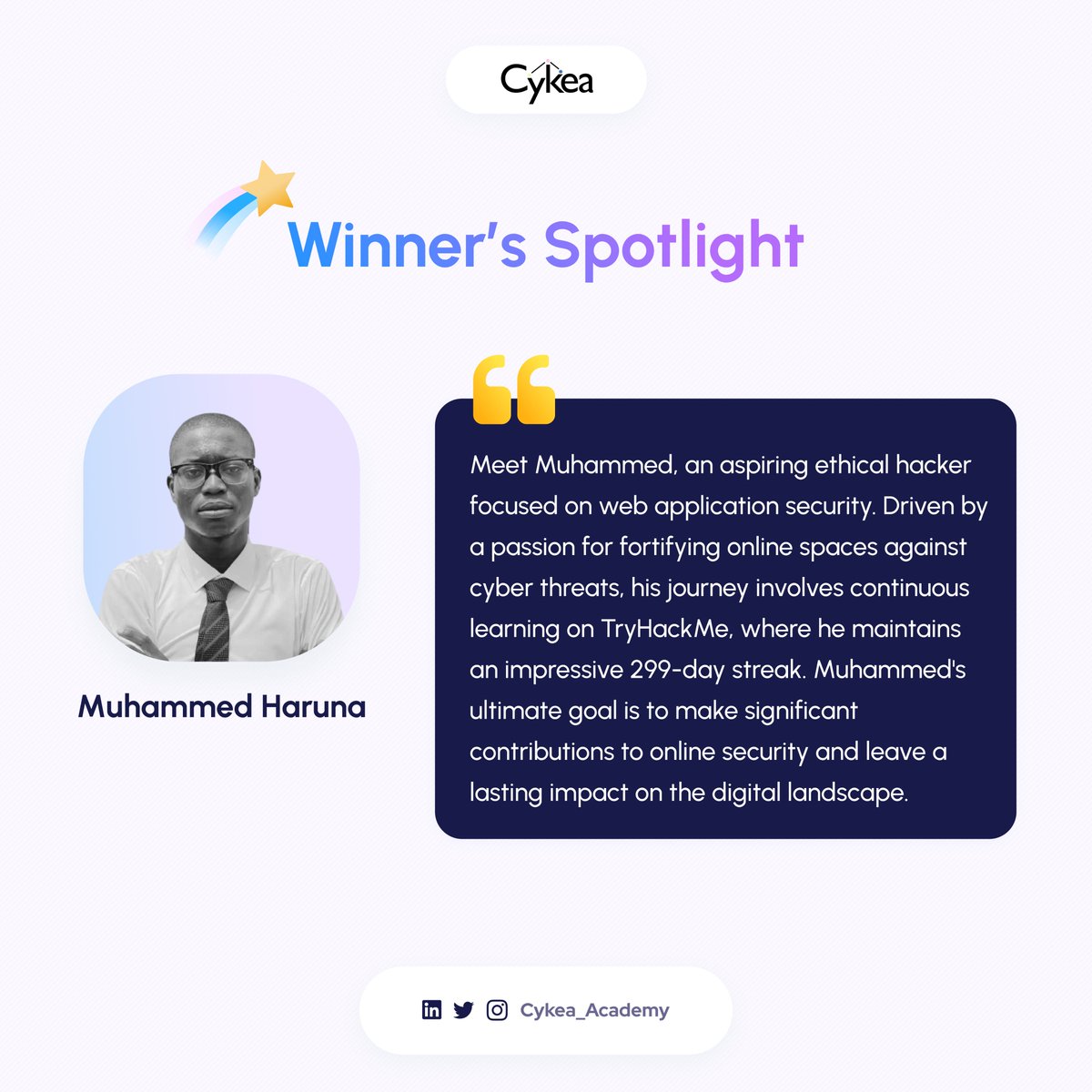 cykea_academy's tweet image. Celebrate the remarkable journeys and future ambitions of these inspiring individuals.🎉✨

Whether pursuing careers in cybersecurity or dedicating themselves to community service, these winners have showcased unwavering dedication in chasing their dreams.

Join us as we honor…