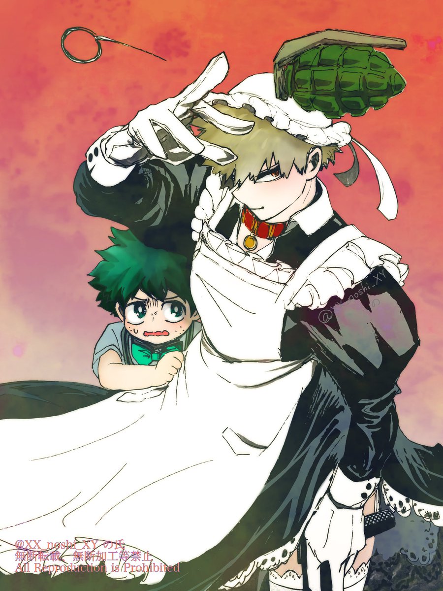 bakugou katsuki ,midoriya izuku looking at viewer open mouth short hair shirt blonde hair long sleeves gloves  illustration images