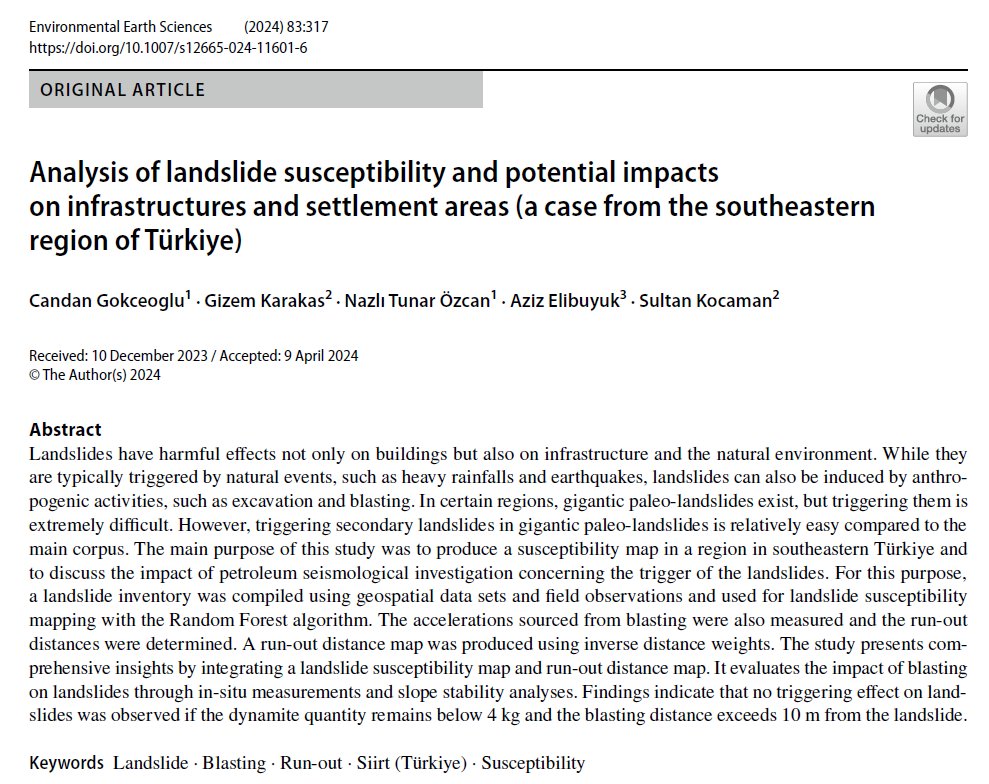 Our research on the impacts of #landslides on settlements and infrastructure in Siirt region is now online: link.springer.com/article/10.100… @CGokceoglu @gzmkrks2