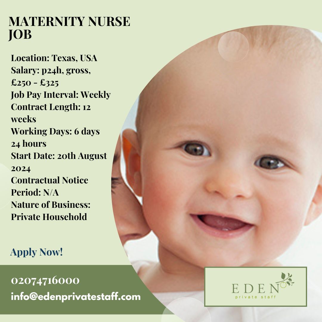 Maternity Job in America!

edenprivatestaff.com/job/overseas-m…
#MaternityAgency #maternityleave #maternity #maternitynurse #maternityjobs #midwifejobs