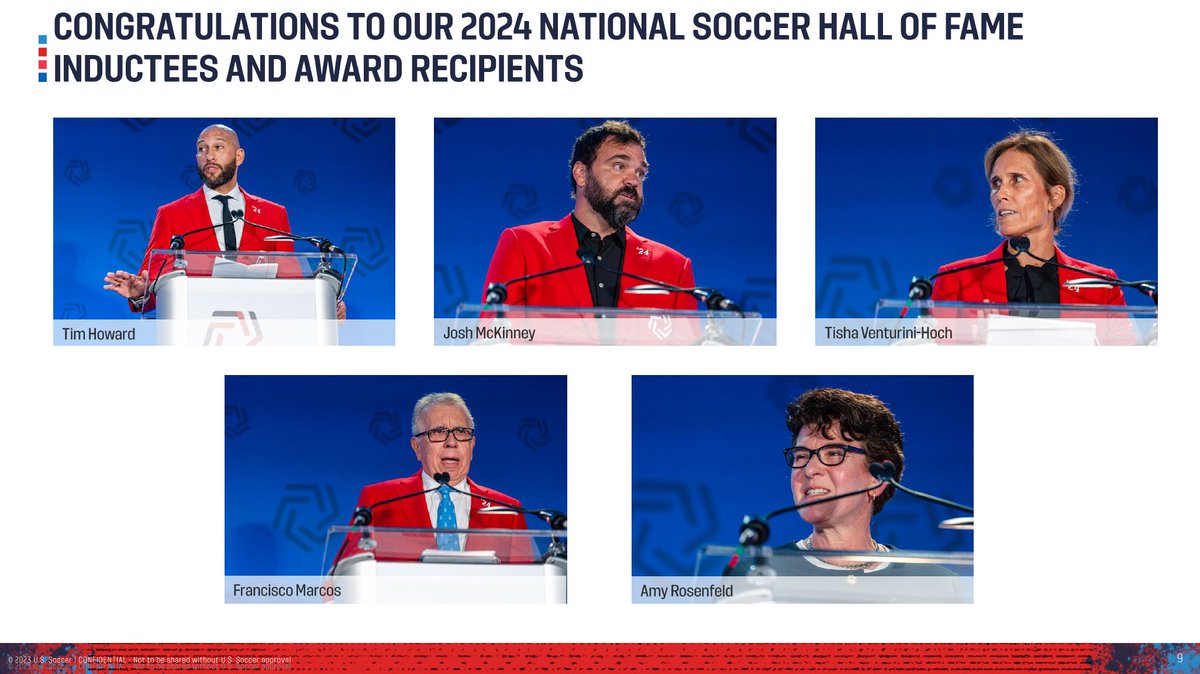 Cindy takes a moment to congratulate the 2024 @soccerhof inductees and award recipients: