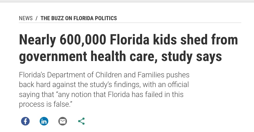 Nearly 600,000 Florida children were stripped of their Medicaid coverage last year, a staggering figure that should alarm anyone concerned about the health and well-being of our most vulnerable. While the state prides itself on efficiency, the real question remains: 
1/