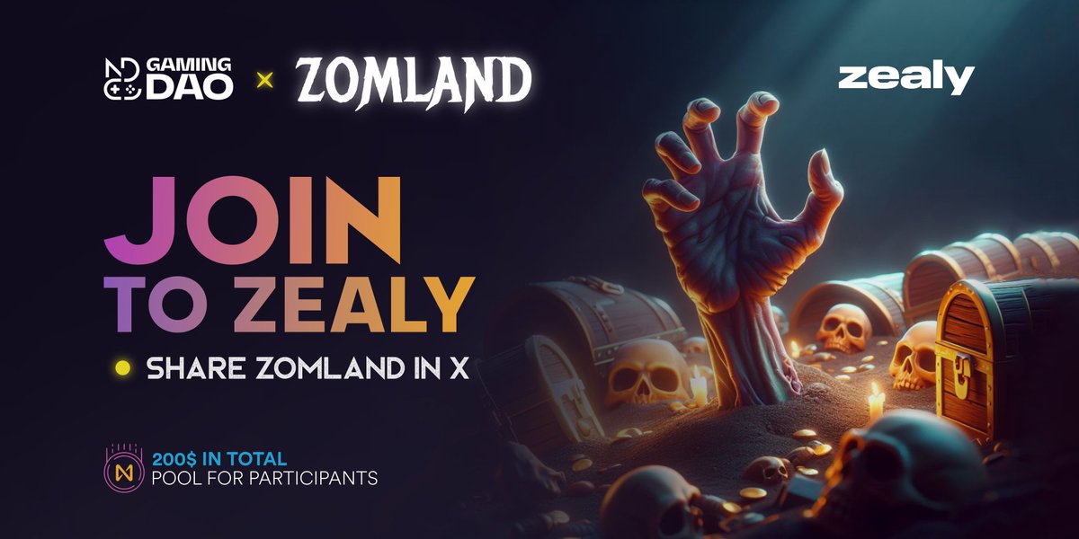 🧟Zealy Event from <a href="/Zomland_Game/">ZomLand | P2E NFT Game 🇺🇦</a> with a $200 Prize pool

🔗zealy.io/cw/zomland/que…

Complete simple quests in #ZealySprint, get into the Top 5 and get Rewards:
🥇$100
🥈$50
🥉$25
4⃣$15
5⃣$10

⏰Deadline May 13, 12 PM UTС

#ZomLand #NEAR #NDC #P2E