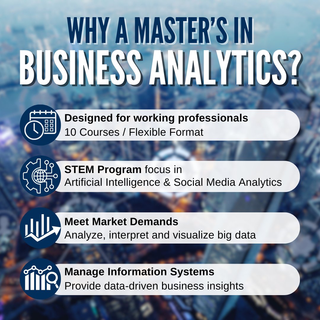 Turn data into strategy with our Professional Master of Science in #BusinessAnalytics! 🌐Gain expertise in emerging technologies like #AI and learn how to transform #data into strategic insights. Learn more in our #infosession on May 15th!