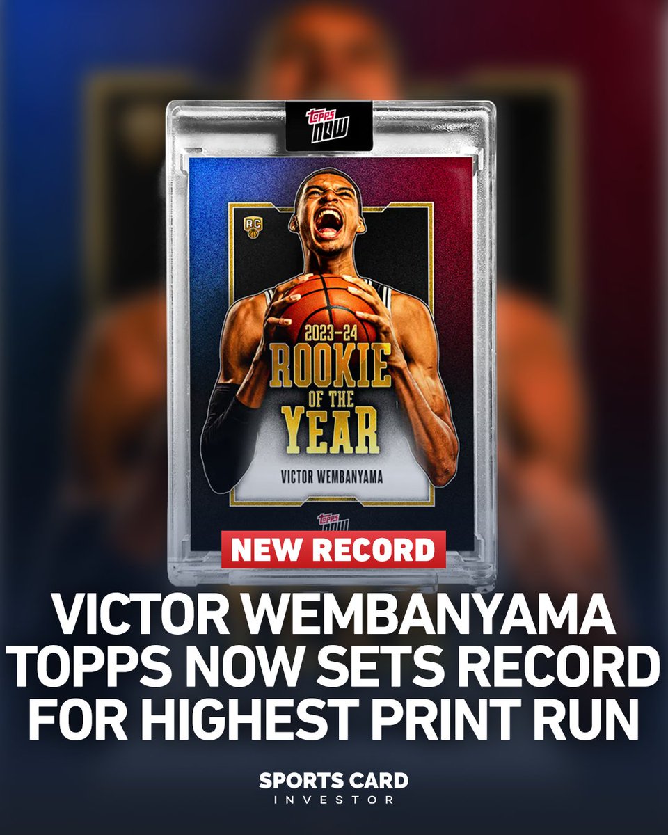🚨NEW RECORD🚨 113,777 copies sold of the @topps now card celebrating Victor Wembanyama winning the Rookie-of-the-Year award. The card surpasses Shohei Ohtani’s card, which announced his signing with the Los Angeles Dodgers, with 107,541 copies in December 2023.