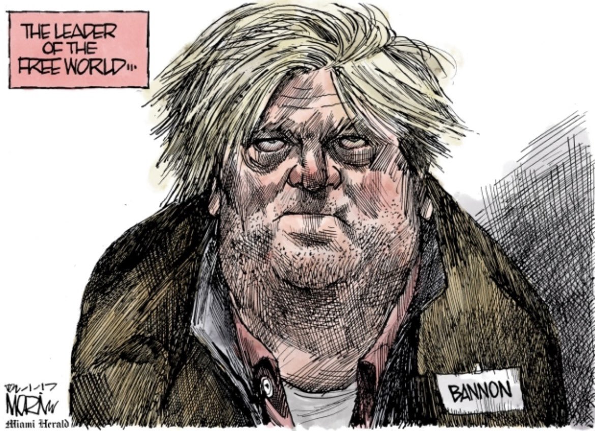 Steve Bannon is going to prison. Maybe he’ll finally get that shower he so desperately needs! Buh bye, fascist. Enjoy the election from your cell.