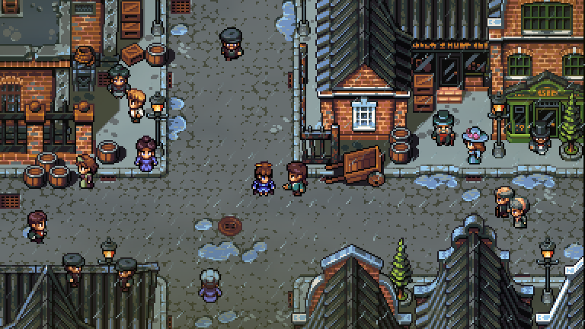 SomethingClassc's tweet photo. The rainy streets of Leornia as they appear in #QuartetRPG.

#jrpg #indiegame https://t.co/11gi39RKiE