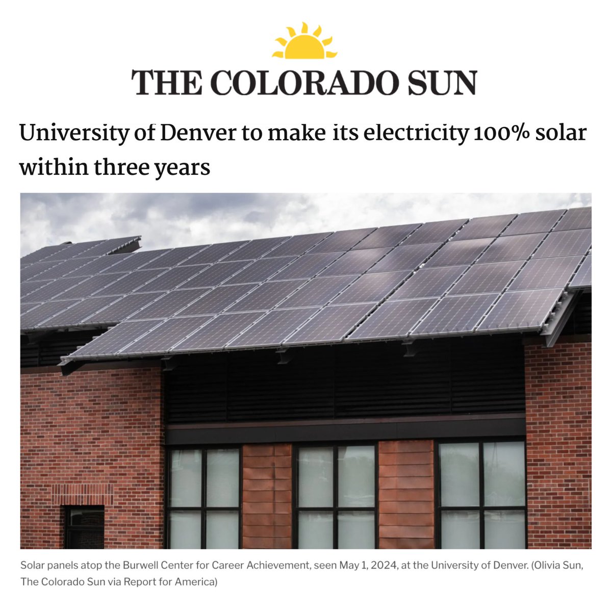 Great news from hockey champions @UofDenver! It's always good to see colleges taking steps toward sustainable energy sources to help us meet our goal of 100% renewable energy by 2040. ow.ly/Wun150RBWA0