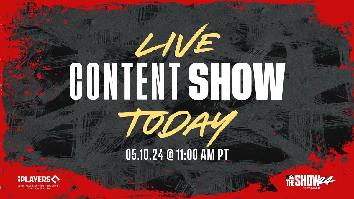 MLBTheShow's tweet photo. Live Content Show today!!

Learn about the new content for Team Affinity Chapter 3 and more!

🔔Join the team today at 11:00 AM PT!

YouTube: https://t.co/5A84aYj7pE 
Twitch: https://t.co/vGJG5kjolU

#MLBTheShow https://t.co/9goCJvJdsQ