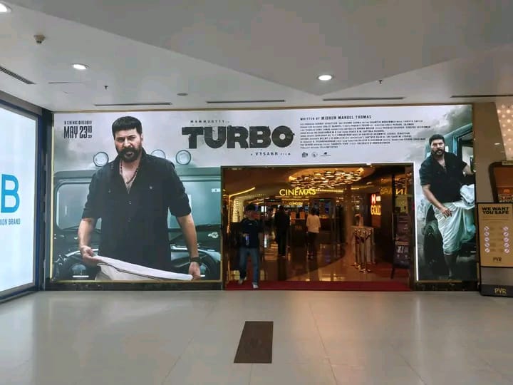 Make your entry through the hoardings of #Turbo in PVR Lulu Kochi 🎉 #TurboFromMay23 #Mammootty #Vysakh #MidhunManuelThomas