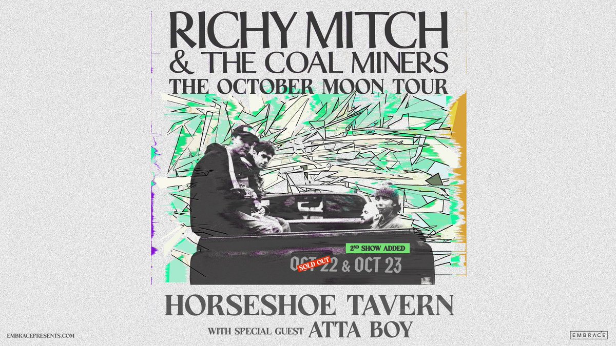 2ND SHOW ADDED: Due to overwhelming demand, Indie folk-rockers Ritchy Mitch & The Coal Miners have added a second date at the Horseshoe Tavern for October 23rd. Their show on October 22nd is sold out! Tickets are sold-out! 🎟️ tinyurl.com/mrym4y6n