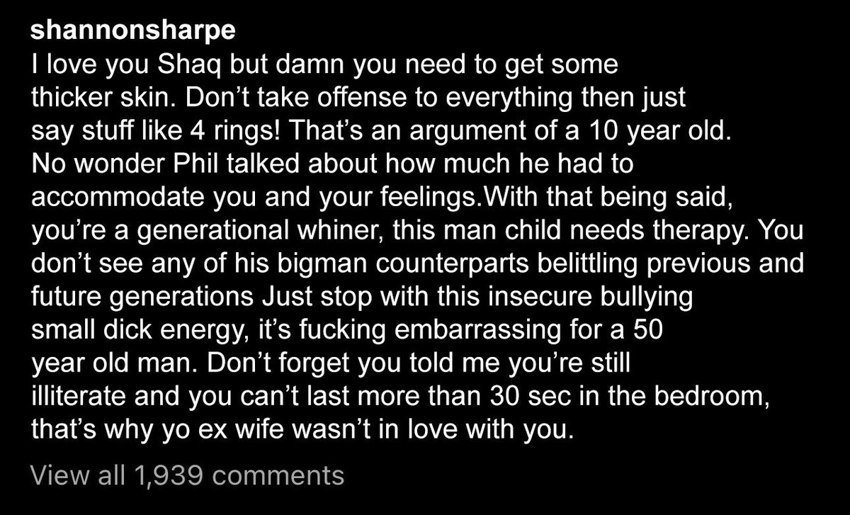 Shannon Sharpe responds to Shaq's IG comment 😳