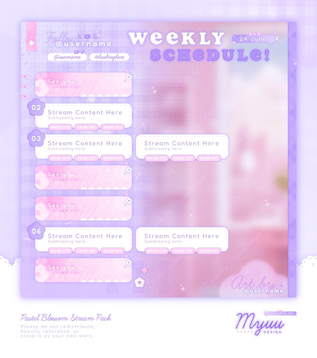 ༶ 𝐏𝟐𝐔 𝐒𝐭𝐫𝐞𝐚𝐦 𝐒𝐜𝐡𝐞𝐝𝐮𝐥𝐞 𝐂𝐨𝐦𝐢𝐧𝐠 𝐒𝐨𝐨𝐧 ༶
Part of my Pastel Blossom Stream Pack, I'll be launching it soon on my kofi~ Do you think it looks cute? (´▽`ʃƪ)♡

Give some love by giving ♡ & ↻ Tysm! (•ᴗ<˶)✧₊ ⊹
#Vtuber #VTuberAssets