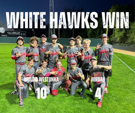 WHITE HAWKS WIN!!

The Hawks erupt for 6 runs in the 6th to help secure a 10-4 victory over Jordan. 

Isaac Aud pitches a complete game gem on the mound. Some timely hits late and great defense throughout the game lead to a great TEAM win.

Go White Hawks! ⚾️🦅