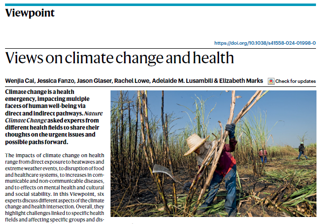 NatureClimate's tweet photo. Our climate change and health Viewpoint highlights  issues across fields including mental health, labour, disease spread, maternal &amp; neonatal health, air quality and nutrition, while advocating for collaboration across disciplines, sectors and geography https://t.co/FgOjfqhMM5 https://t.co/PNBJsjsLvW