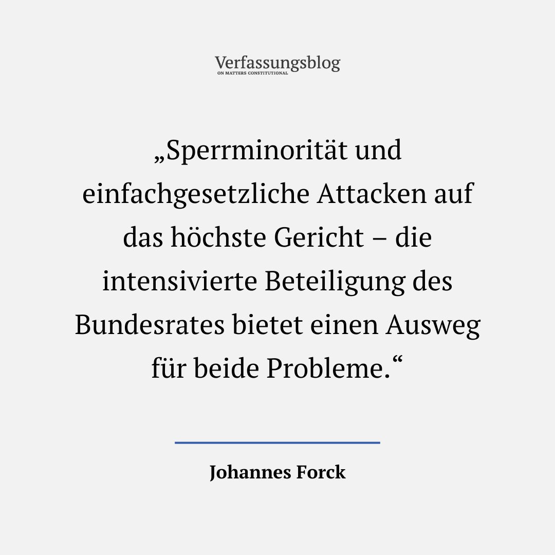 Auf einen besseren Schutz für das BVerfG konnte man sich mittlerweile einigen, über die Details noch nicht. JOHANNES FORCK plädiert für die stärkere Einbindung des Bundesrats als minimalinvasive und effektive Lösung. Demokratisch wäre sie auch. verfassungsblog.de/doppelt-halt-b…