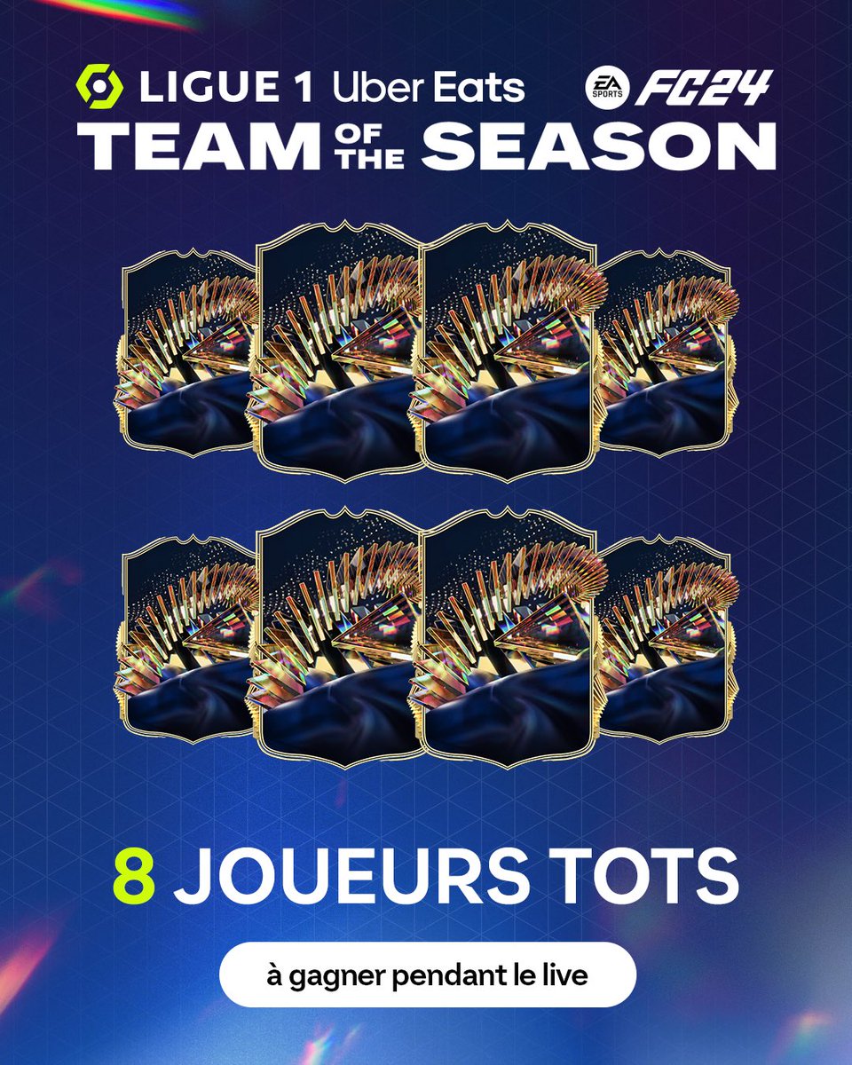 🎁 Ce soir, on vous régale 🤩 ! Plusieurs éléments joueurs #TOTS @Ligue1UberEats seront à gagner pendant le live 👌 ! Rdv ici des 18h00 ▶️ twitch.tv/ligue1ubereats 🔗