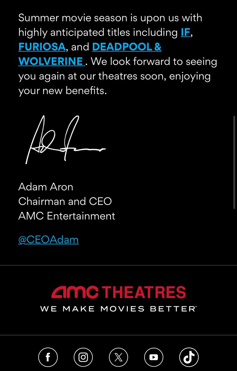 Check your email if you’re part of AMC Investor Connect (and check the website to join). New goodies $amc #amcnotleaving