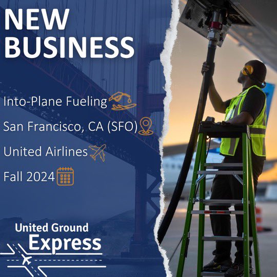 Next stop for Aircraft Fueling: @FlySFO ✈️⛽

Starting in Fall 2024, we will begin Into-Plane Fueling (ITP) services for @United Airlines at #SFO.

#WeAreUGE | #Aviation
