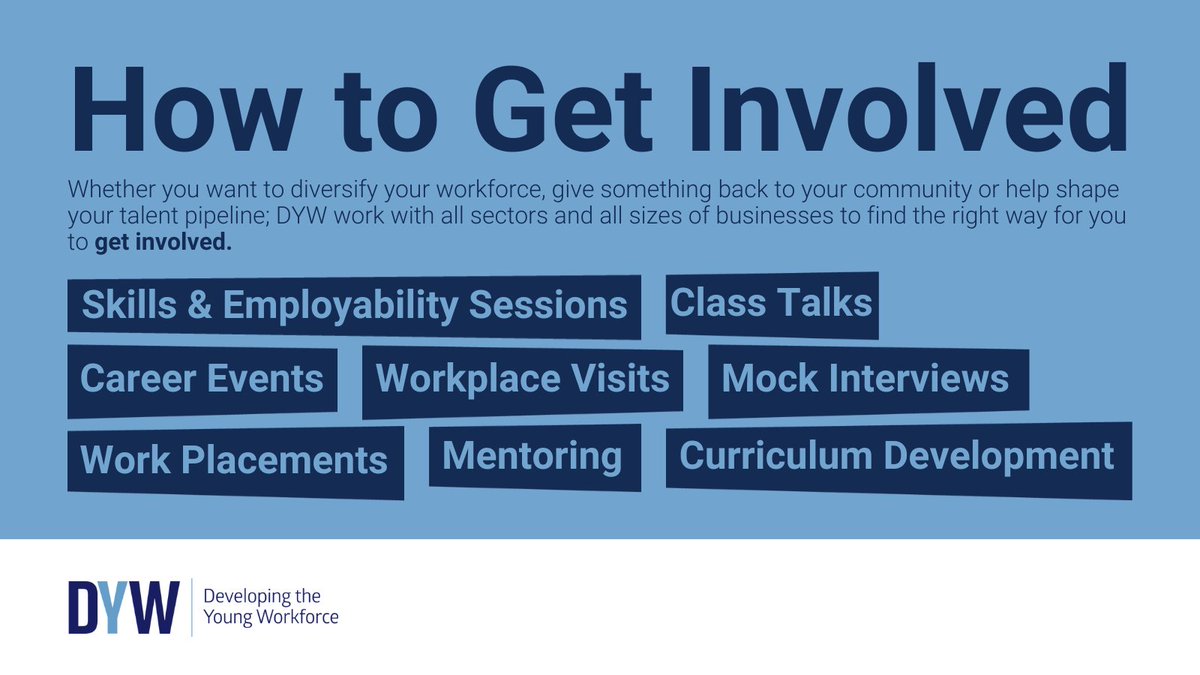 Connecting employers with education can positively impact the future of young people in Scotland and your industry or organisation.

Whether you have an hour, a day or longer, there are many ways to get involved.

Learn more: dyw.scot

#DYWScot #ConnectingEmployers