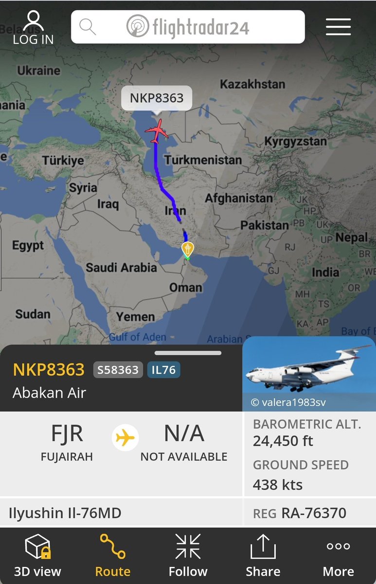 Russian IL76 back from Fujairah, UAE