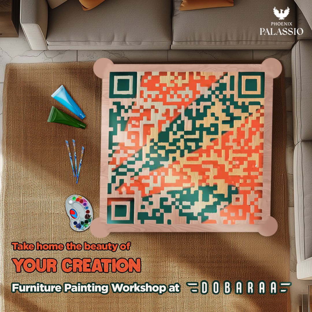 Unleash your creativity! Decode the hidden QR to book your spot at the Creste x #PhoenixPalassio Furniture Painting Workshop. Limited slots available! Reserve yours now for just INR 3000/- Date: 18th May, Time: 4:00 PM - 6:30 PM, Venue: Dobaraa, Phoenix Palassio.