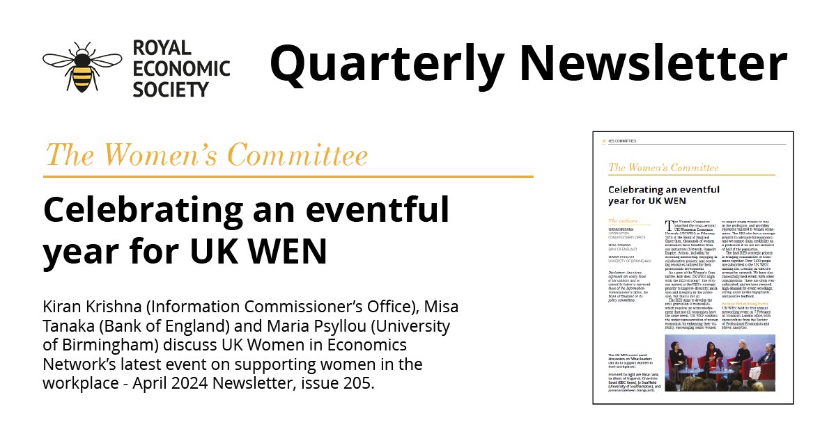 ♀️Read the latest article by RES Women’s Committee in the April 2024 #RESNewsletter, issue 205. Covering @UKWomenEcon’s latest event, by Kiran Krishna, Misa Tanaka and @MariaPsyllou Read here👉bit.ly/3U65sCJ Become a #RESmember for full access! #EconTwitter #RESmembers