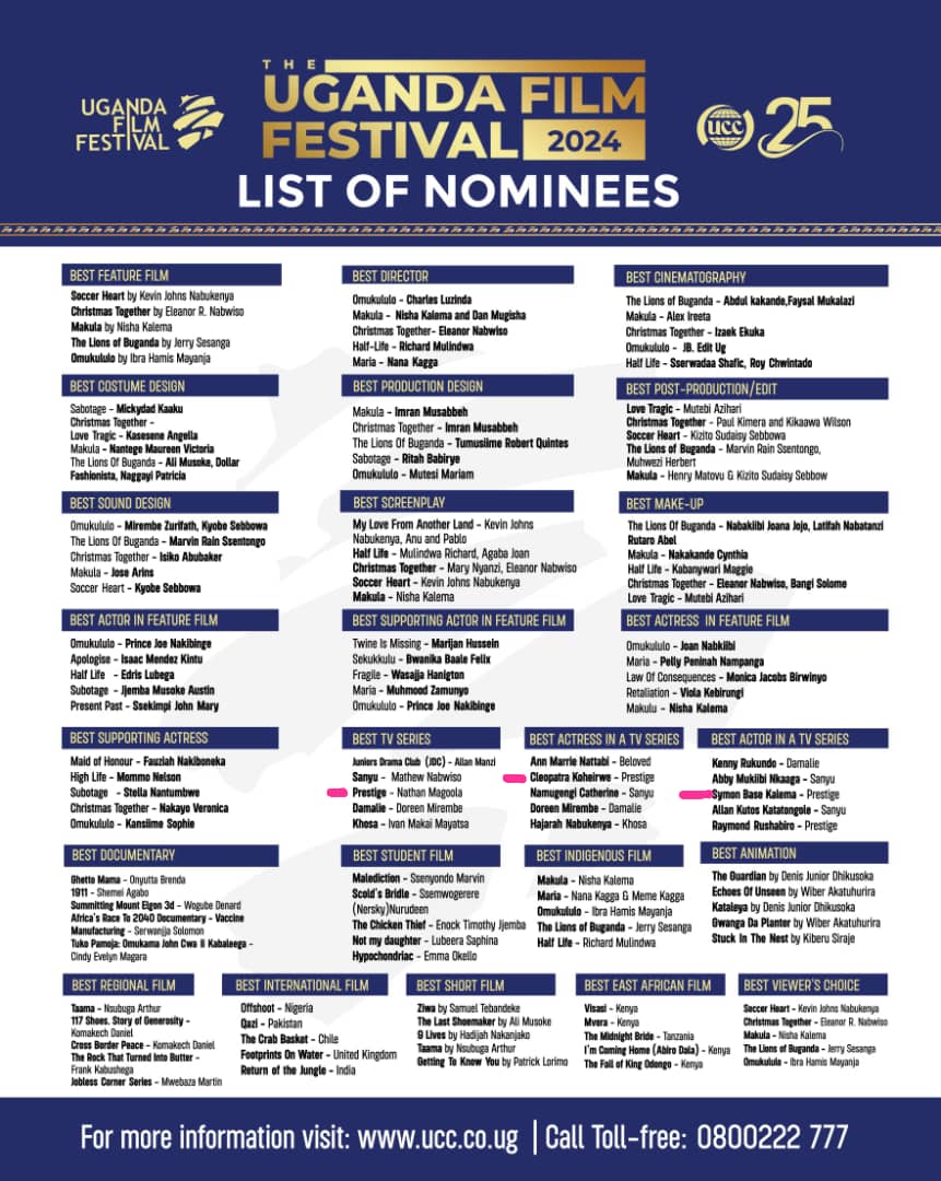 I've been nominated, once again... or should I say 'thrice again' for acting as #EuniceKintu in the award-winning series @PRESTIGEdramaUG 🙂 I'm honoured.🙏🏽 They say the 3rd time is a charm.😅 #PrestigeDramaUg has 3 nominations. Congratulations to all Nominees.🥂💜🇺🇬🎬