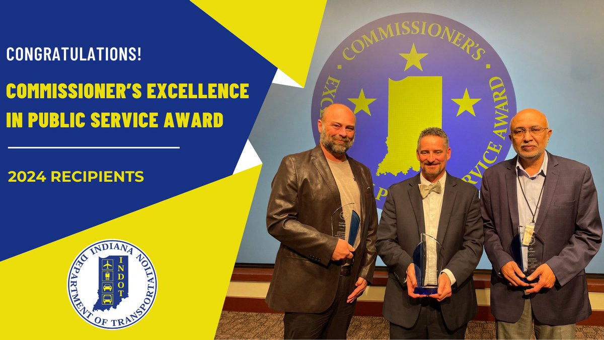 Today three very deserving employees were honored with the Commissioner's Excellence in Public Service Award. Please join us in congratulating Michael Eubank, Marty Blake and Mir Zaheer for being recognized for all that they do every day for INDOT and for Hoosiers!