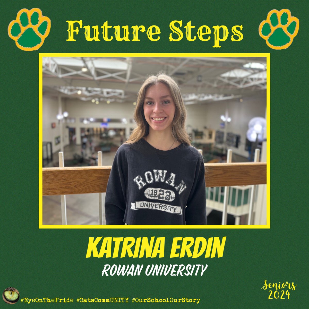 SENIORS 2024: FUTURE STEPS
We congratulate our Seniors on their post-graduation choices of college, trade school, military service, or career! Once a WILDCAT, always a WILDCAT! 💚💛
#EyeOnThePride #CatsCommUNITY #OurSchoolOurStory #FutureSteps
@PinelandsPride @RowanUniversity