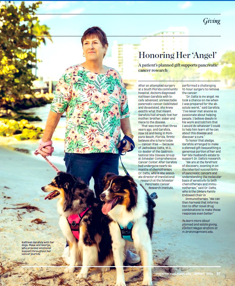 We are SO privileged to do what we do! The surgeon-patient relationship is sacred. And gratitude goes both ways🫸🏽🫷🏽I am truly humbled by my dear pt’s selfless gift to our #PancreaticCancer 🔬🧪program. Pls read👇🏽her incredible story below- featured in @umiamimedicine magazine