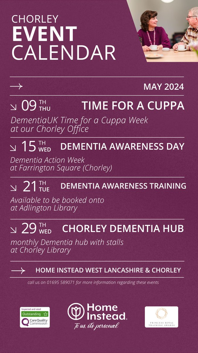 More great #DementiaAwareness events still to come this month across West Lancashire and Chorley! 💜

Check them out in the photos. Do not hesitate to contact us if you require any further information.