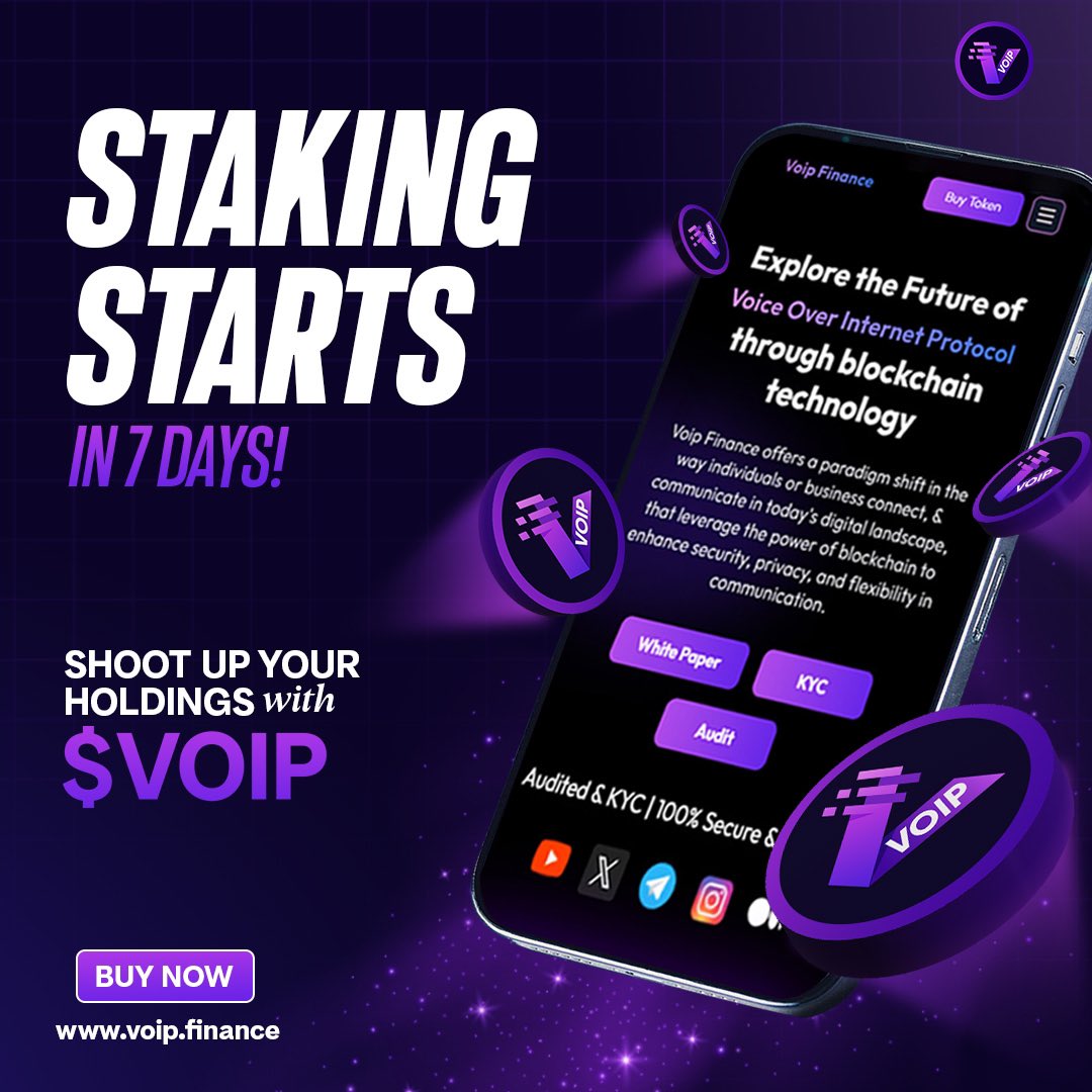 🔥Exciting 🥳 Update for $VOIP Holders!

 🎯Staking Coming Soon!💎 Available within 7 days!
 
🚀Skyrocket your #investment with $VOIP 

🪙Prepare your #wallets and stay tuned for more details! 

🌐voip.finance 

#VOIPFinance #CryptoStaking #EarnRewards