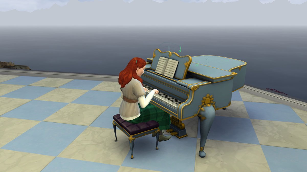 #MeVsTheWorldOfSims4 #TalesOfMiddleEarth 
On this large balcony, Brunhilda likes to practice her piano skills out in the open air by the sea.