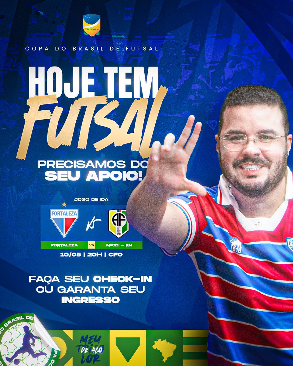 CONTAMOS COM VOCÊ! 🫵🦁 Vamos juntos apoiar o Fortaleza Futsal em mais um duelo! 🆚 Apodi ⏰ 20h 🏟️ Ginásio CFO #FortalezaEC #FortalezaFutsal