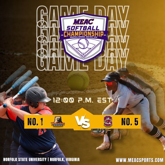 Good morning Norfolk, ITS GAME DAY‼️☀️🥎 Join us at 12 p.m. for Round☝️of our Semi-Finals as @msubearssb battle @sc_state_sb for their chance to join @coppinstatesb in the Championship! 🏆