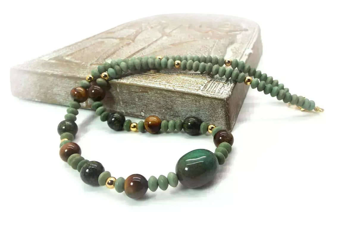 Green and Brown Men’s Necklace – Green Jasper, Green Magnesite and Brown Tigers Eye Men’s Necklace by #DesignedbyAudrey Awesome Men's #Handmade jewelry and accessories buff.ly/3SEbJ7K via @Etsy